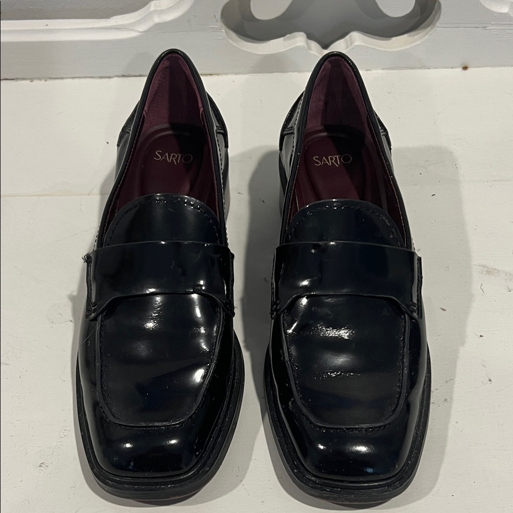 franco sarto black patent leather womens loafers 8
